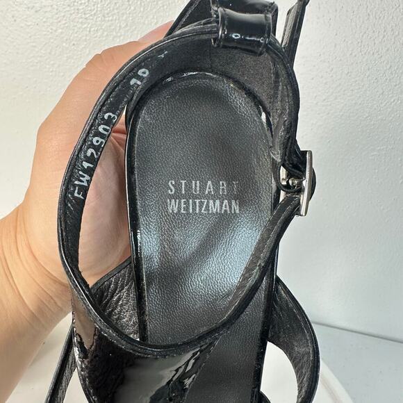 Stuart Weitzman Heels Caged Strappy Patent Leather Stiletto Open Toe Black 10 - Picture 10 of 11